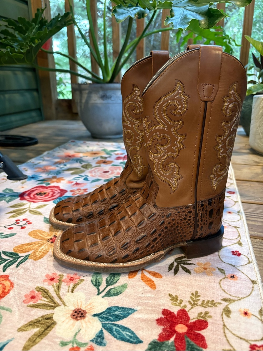 Old West Leather Cowboy Boots Size 3 Youth